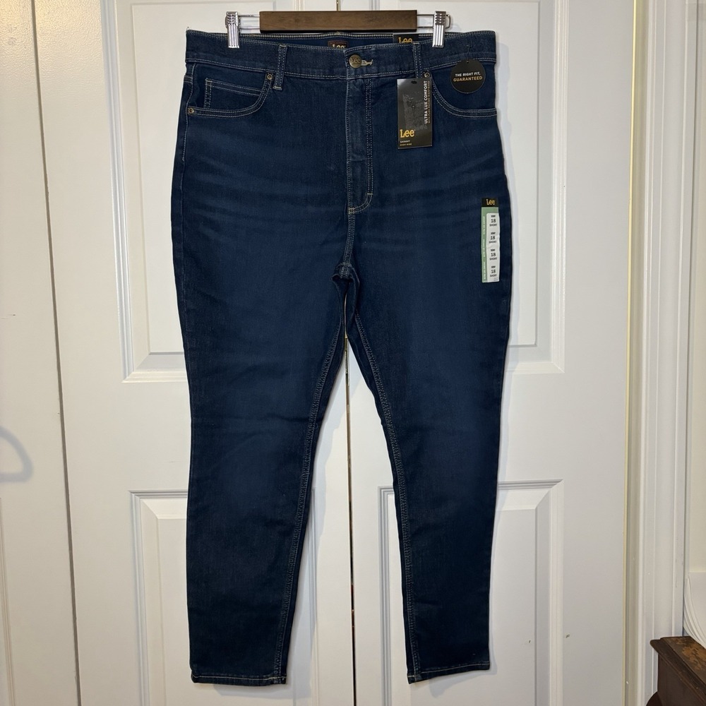 Lee Ultra Lux Comfort High Rise Skinny Jeans Deepest Dark Women's Size 18 Short